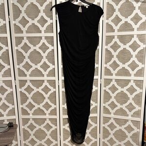 Bar III Black Ruched Sleeveless Midi  Dress